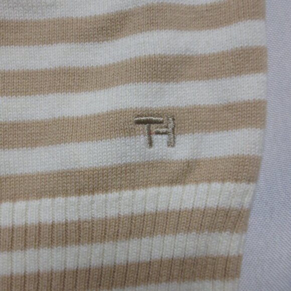 TOMMY HILFIGER womens TOP shirt STRIPED cream TAN sweater CARDIGAN SIZE M - Picture 2 of 8